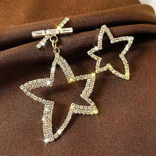 Asymmetrical Rhinestone Star Drop Earring 1 Pair - As Shown In Figure - One Size