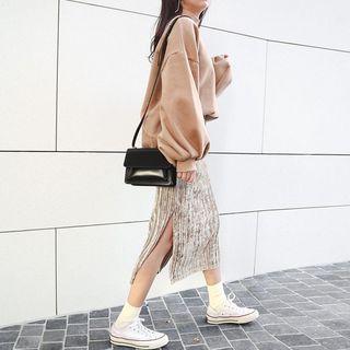 Band-waist Velvet Long Pleat Skirt