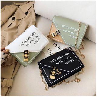 Chain Strap Lettering Flap Crossbody Bag