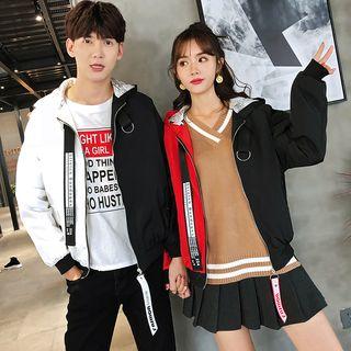 Couple Matching Two-tone Hooded Zip-up Jacket