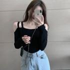 Cold Shoulder Spaghetti-strap Long Sleeve Knit Top