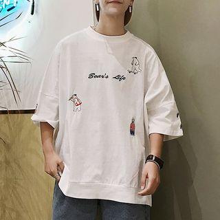 3/4-sleeve Cartoon Bear T-shirt