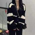 Striped Cardigan / T-shirt / Straight Leg Pants / Set