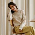 Drop-shoulder V-neck Cable-knit Top