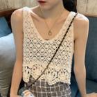 Round-neck Crochet Cropped Tank Top As Shown In Figure - One Size