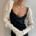 Open-front Cropped Cardigan / Patterned Strapless Top