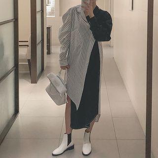 Stripe Panel Asymmetrical Shirtdress