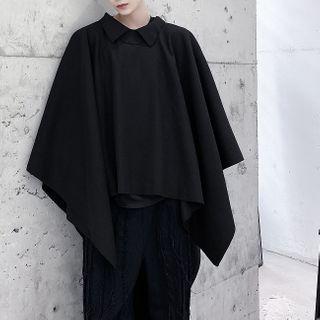 Dip-back Asymmetric Woolen Capelet Top Black - One Size