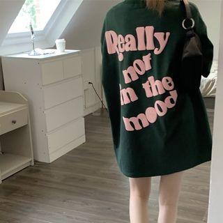 Round-neck Letter Print Top Dark Green - One Size