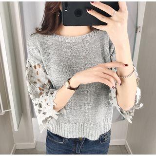 Lace Panel 3/4-sleeve Sweater