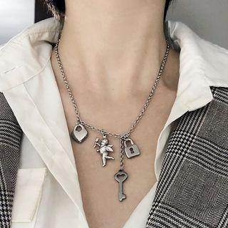 Stainless Steel Angel Heart Pendant Necklace Necklace - One Size