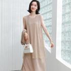 Set: Lace Panel Midi A-line Tank Dress + Cardigan