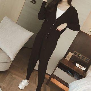 Set: Plain Cardigan + Jogger Pants + Camisole Top