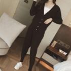 Set: Plain Cardigan + Jogger Pants + Camisole Top