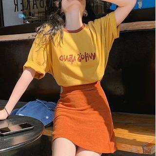 Set: Lettering T-shirt + Mini A-line Skirt