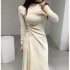 Ruched Midi A-line Rib Knit Dress