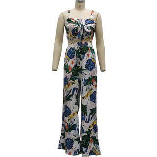Set: Cropped All-over Print Camisole Top + Wide Leg Pants