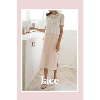 Set: Sheer Lace Top + Midi Tank Dress