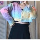 Long-sleeve Cropped Knit Cardigan As Shown In Figure - One Size