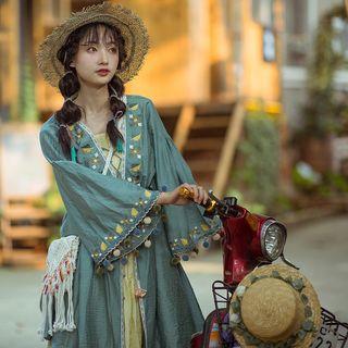 Embroidered Pom Pom Trim Light Jacket