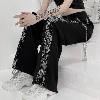 Set: High Waist Paisley Printed Panel Straight Leg Pants