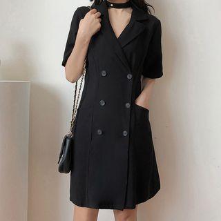 Double-breasted Short-sleeve Collared Dress