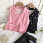 Sleeveless Collar Floral Button-up Top