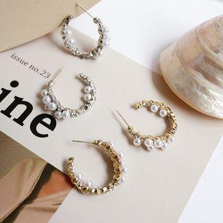 Alloy Faux Pearl Open Hoop Earring