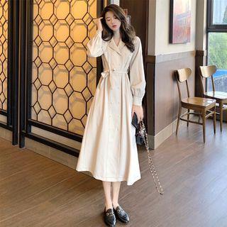 Plain Button Long-sleeve Dress