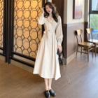 Plain Button Long-sleeve Dress