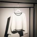 Round-neck Cut-out Crop Knitted Long-sleeve Top