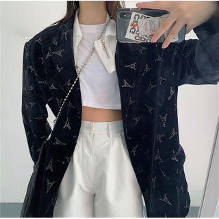 Single-breasted Printed Velvet Blazer
