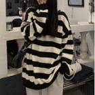 Round Neck Striped Sweatshirt Stripes - Black & White - One Size