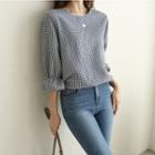 Houndstooth Round-neck Blouse