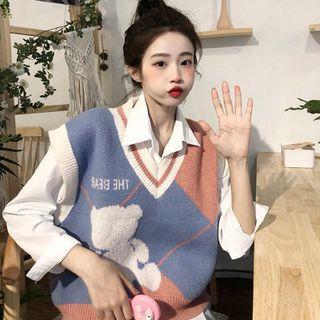 Bear Print Knit Tank Top / Plain Shirt ( Various Designs )