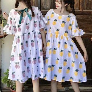 Elbow-sleeve Fruit Print A-line Dress