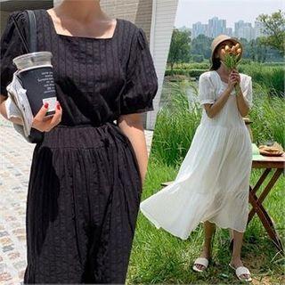 Square-neck Textured Long Dress
