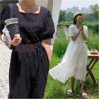 Square-neck Textured Long Dress