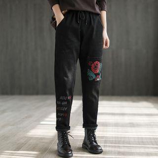 Floral Embroidered Straight-leg Jeans