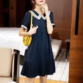 Lace Trim Pleated Midi A-line Dress