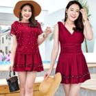 Set: Beaded Swim Dress + Beaded Short-sleeve Cover-up