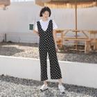 V-neck Dotted Wide-leg Jumpsuit Black - One Size