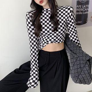 Long-sleeve Check T-shirt Black & White - One Size