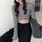 Long-sleeve Check T-shirt Black & White - One Size
