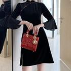 Bell-sleeve Velvet Mini Qipao Dress