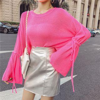 Set: Bell-sleeve Sweater + A-line Skirt