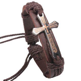 Lettering Cross Genuine Leather Bracelet