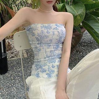 Strapless Flower Print Top