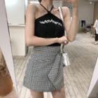 Halter Knit Camisole Top / High-waist Plaid Mini Skirt