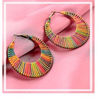 Alloy & String Hoop Earring 1 Pair - As Shown In Figure - One Size